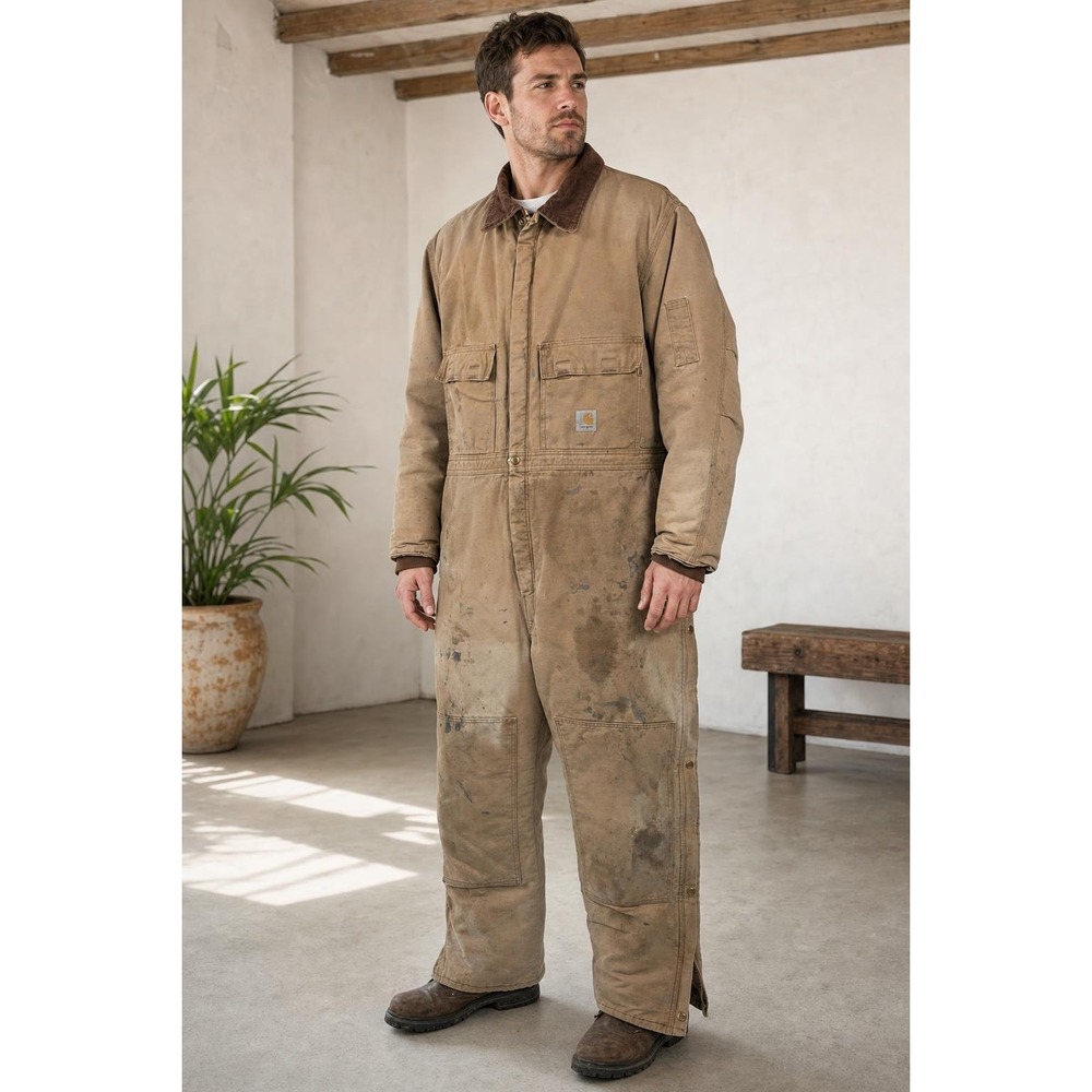 Vintage Carhartt X02 Arctic Quilt Coverall Men's 50 Tall Brown Thrashed Workwear